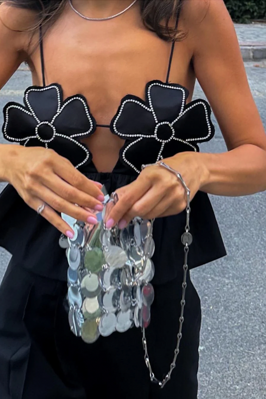 Lysira - Rhinestone Studded Crop Top