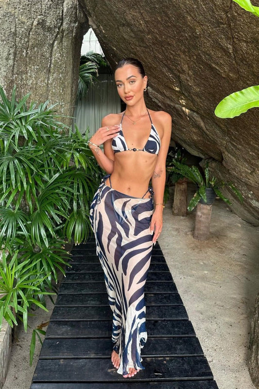 Zebra Print Bikini & Long Maxi Skirt