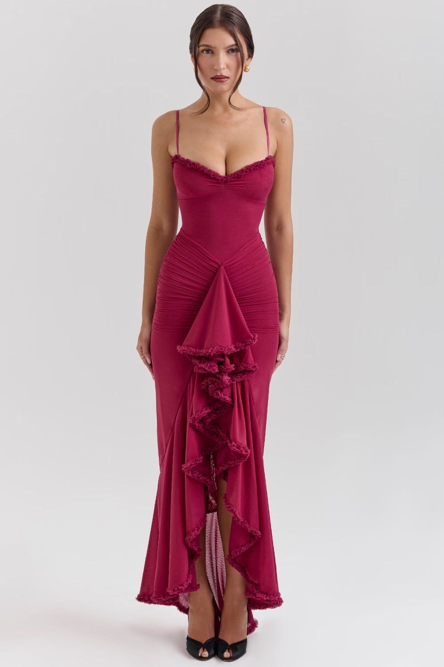 Ruffled Long Dress Lisa - Yellow, Burgundy