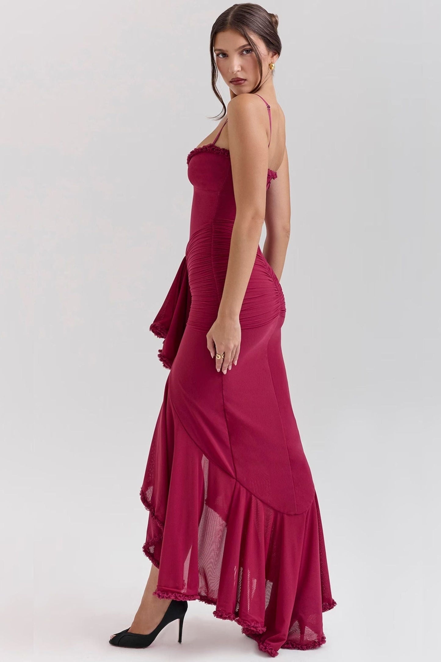Ruffled Long Dress Lisa - Yellow, Burgundy