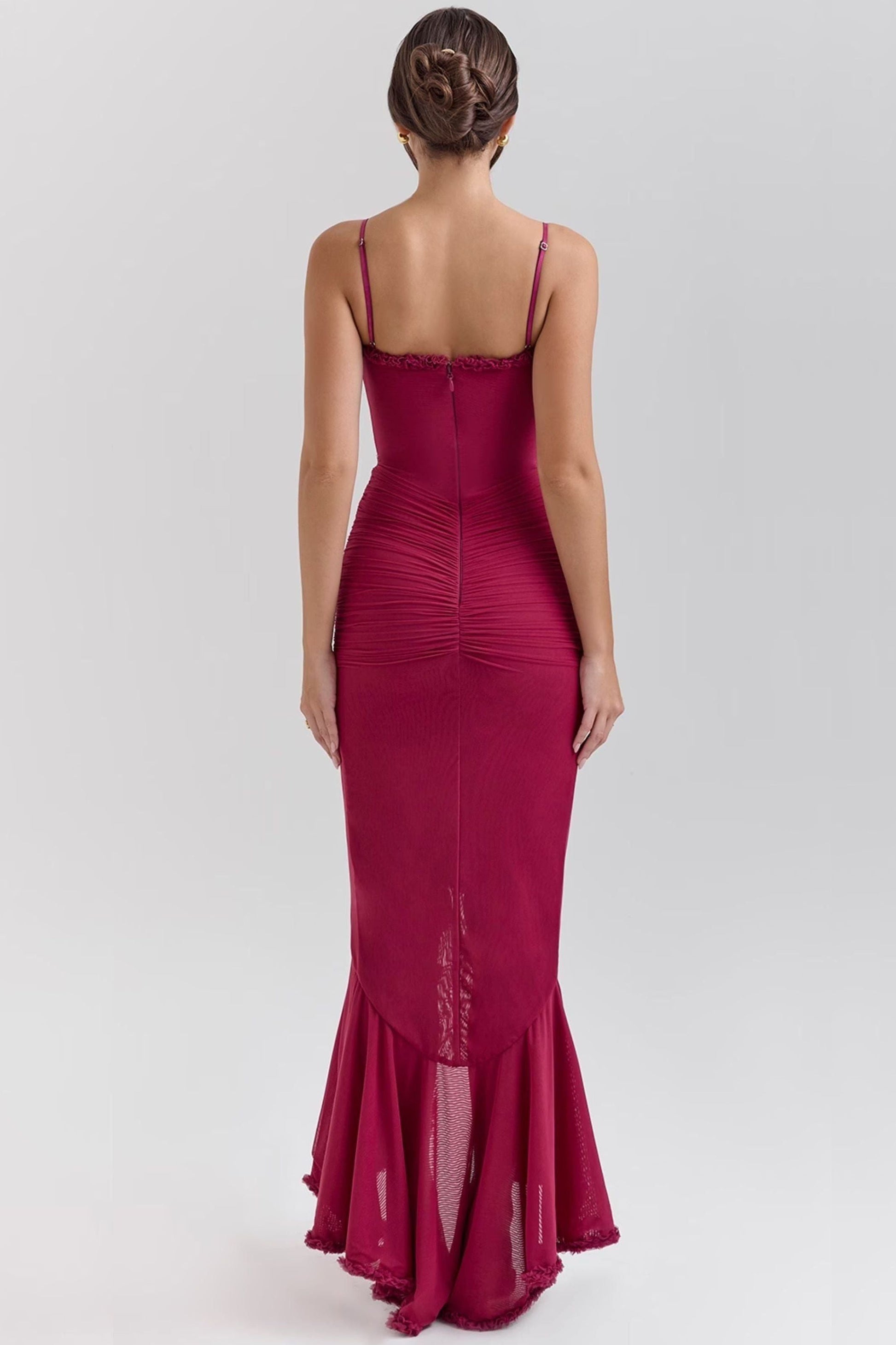 Ruffled Long Dress Lisa - Yellow, Burgundy
