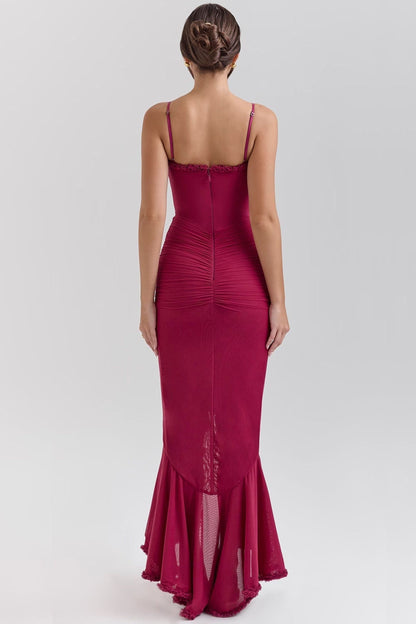 Ruffled Long Dress Lisa - Yellow, Burgundy
