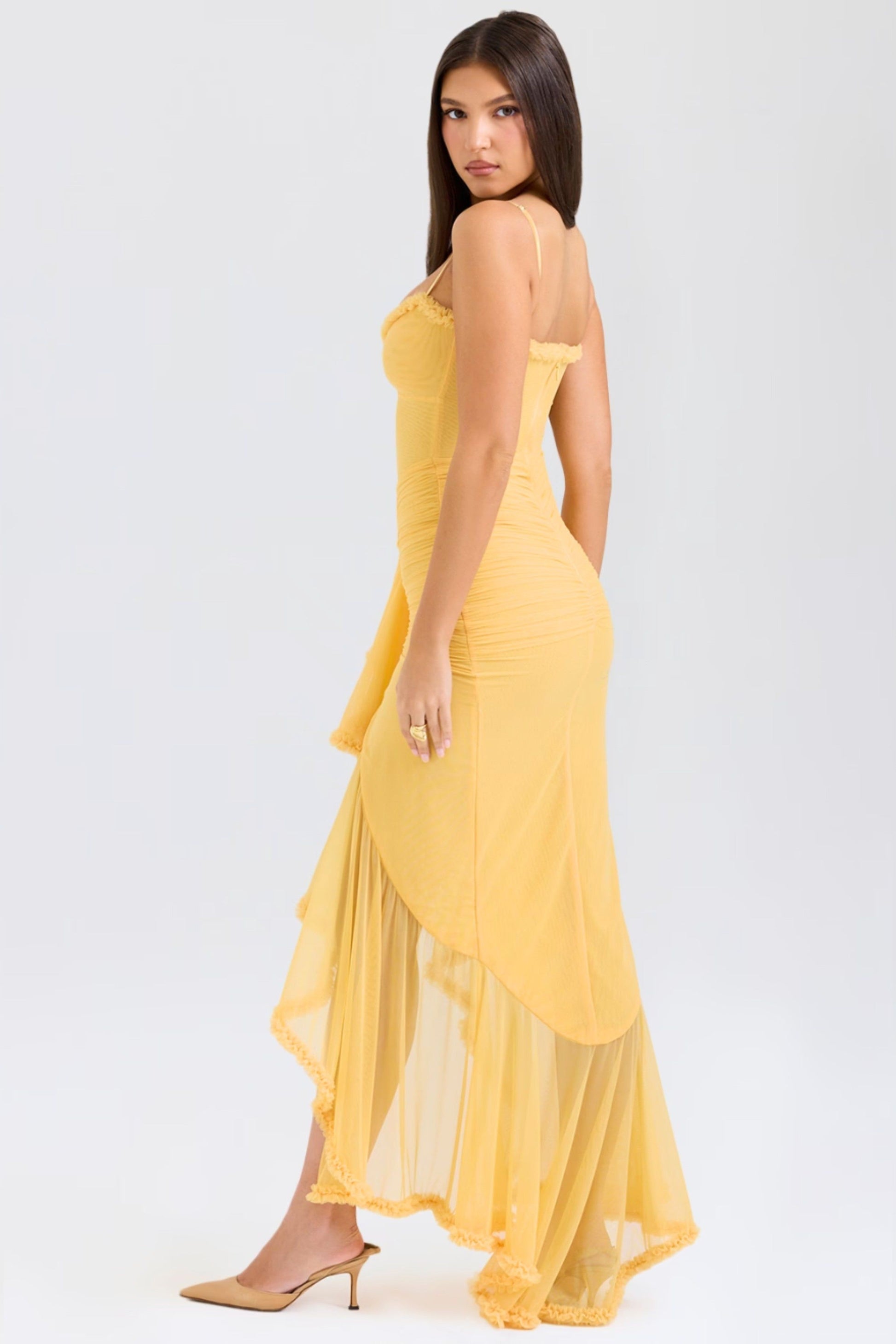Ruffled Long Dress Lisa - Yellow, Burgundy