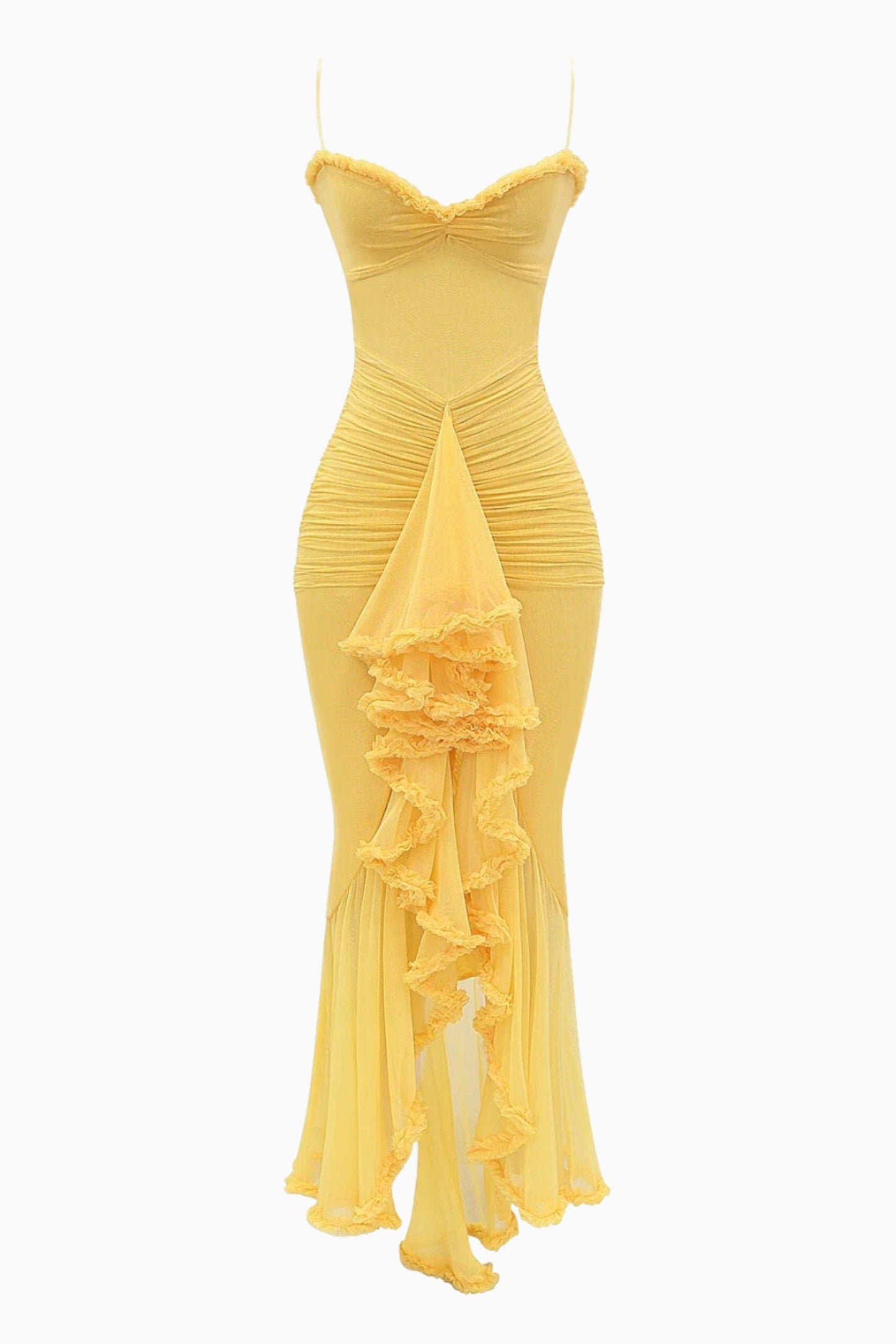 Ruffled Long Dress Lisa - Yellow, Burgundy
