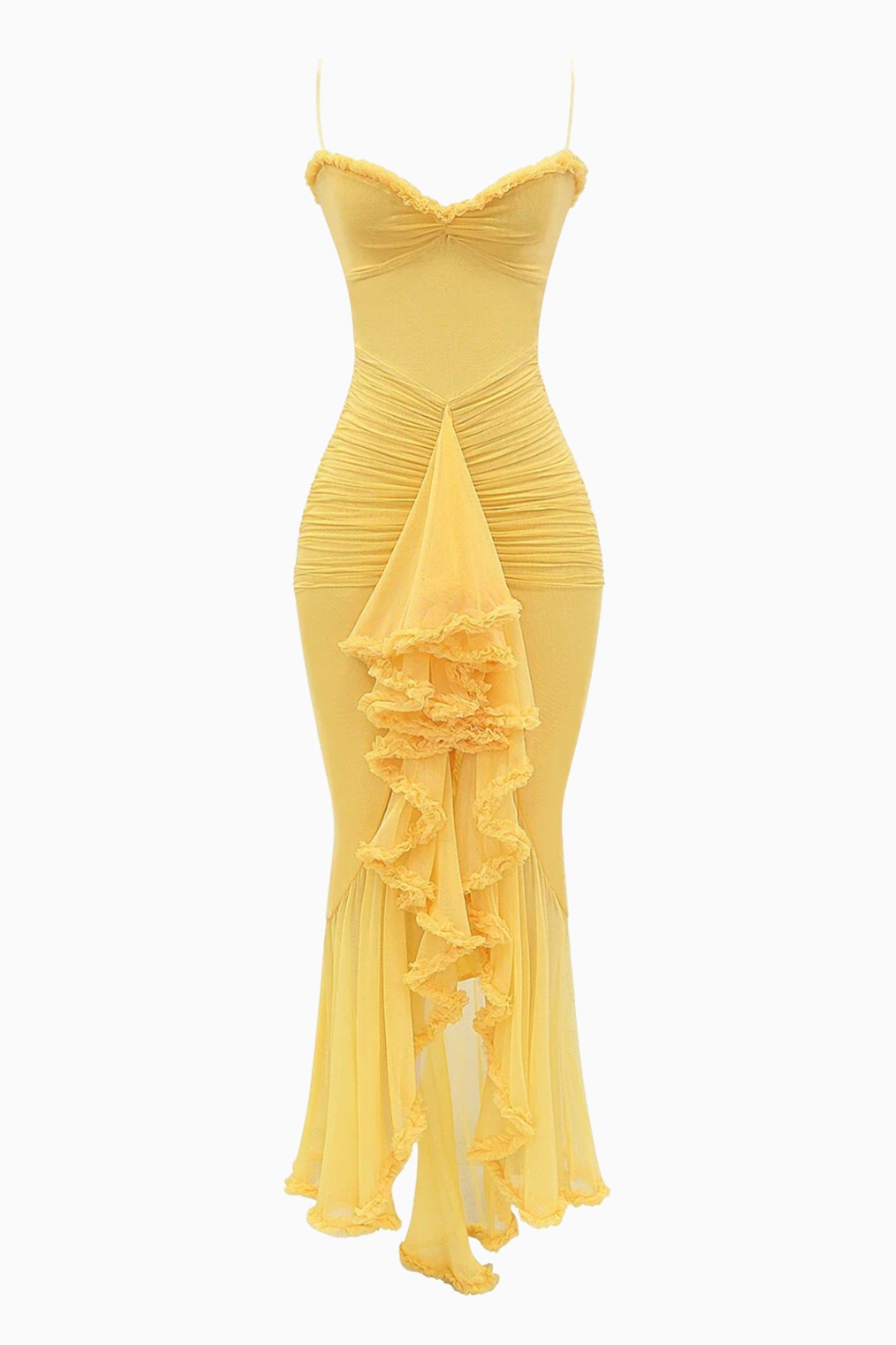 Ruffled Long Dress Lisa - Yellow, Burgundy