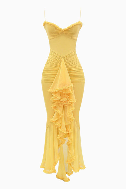 Ruffled Long Dress Lisa - Yellow, Burgundy