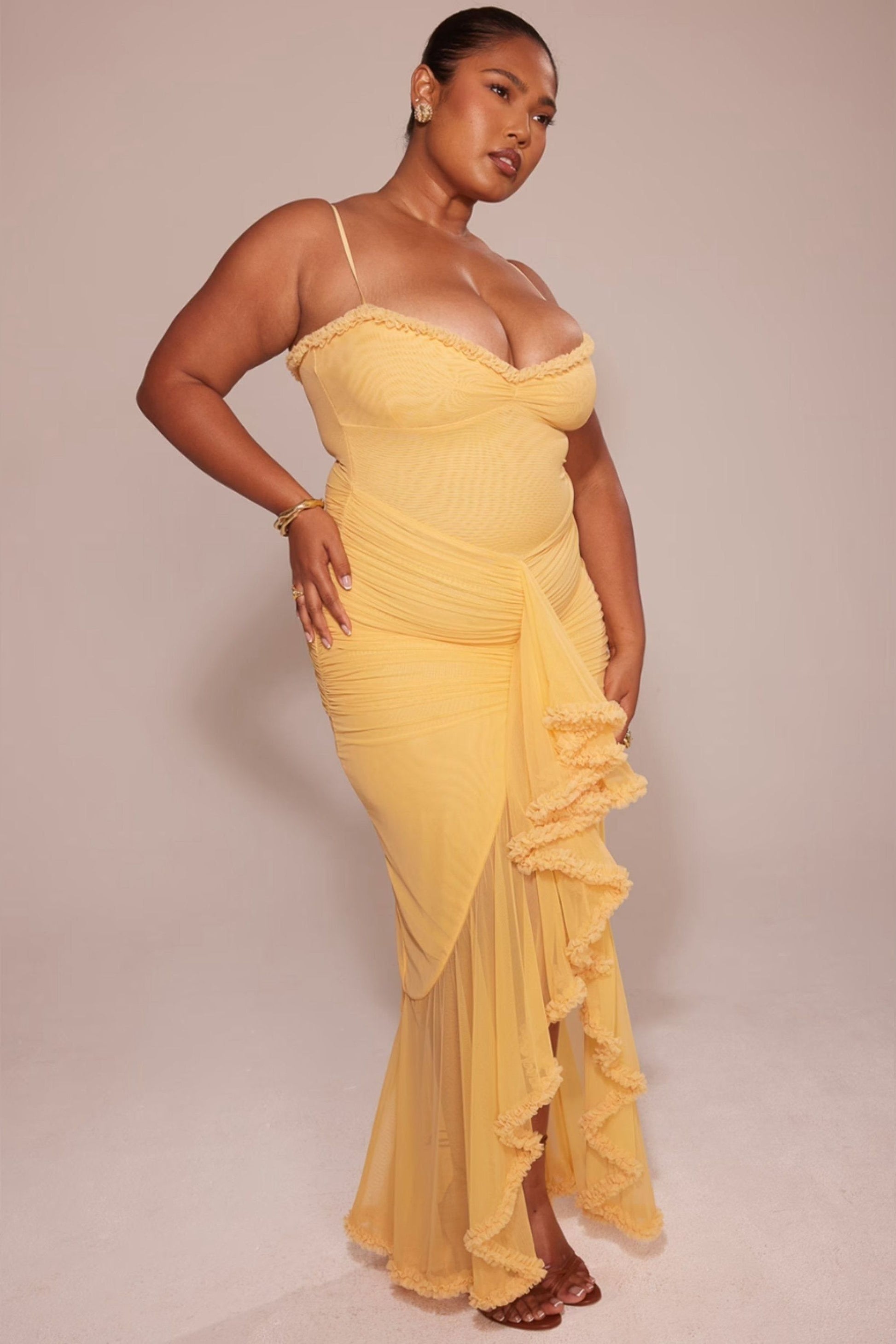 Ruffled Long Dress Lisa - Yellow, Burgundy