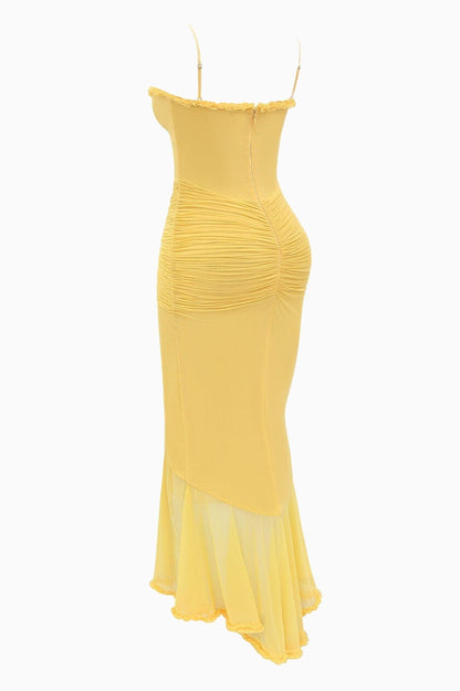 Ruffled Long Dress Lisa - Yellow, Burgundy