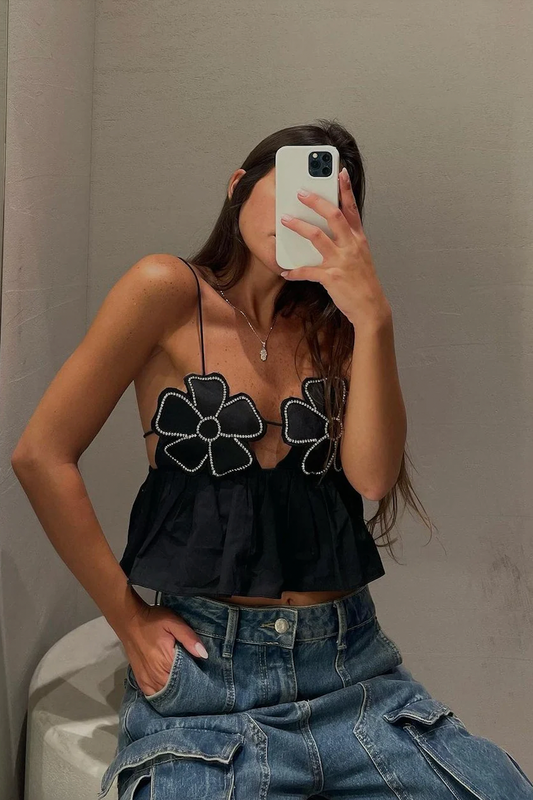 Lysira - Rhinestone Studded Crop Top