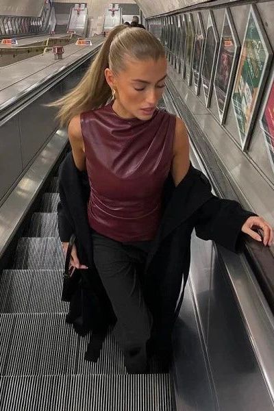 Solira - Luxe Slim-fit Leather Top