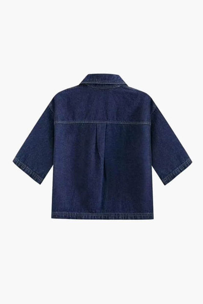 Zephara - Denim Cropped-Top & Skirt Two-Piece Set