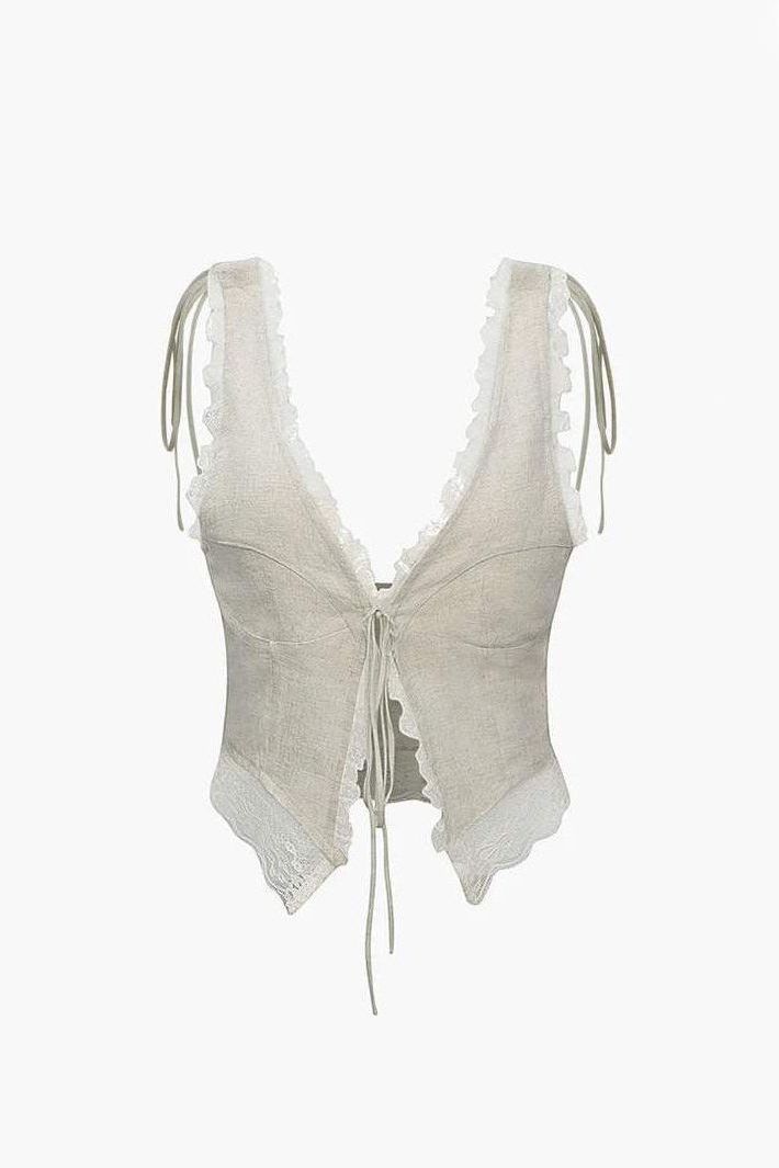 Liorael - Front Tie-Top with Lace Trims