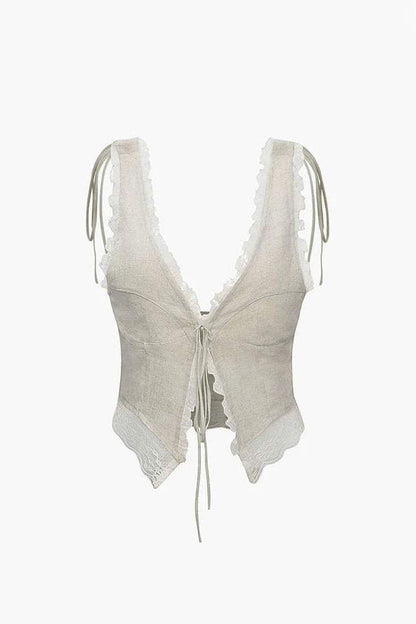 Liorael - Front Tie-Top with Lace Trims