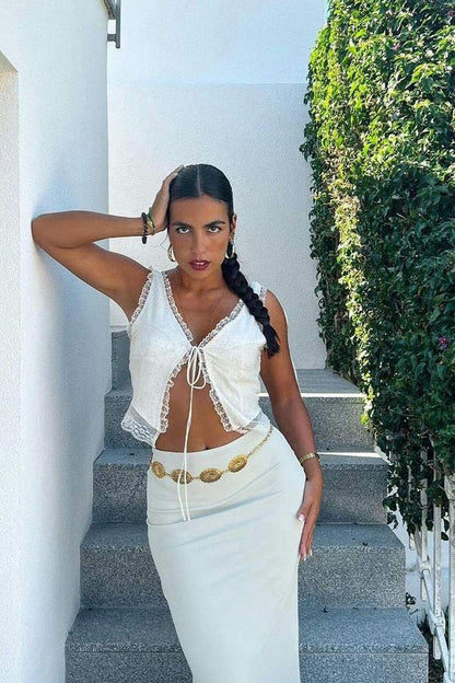 Liorael - Front Tie-Top with Lace Trims