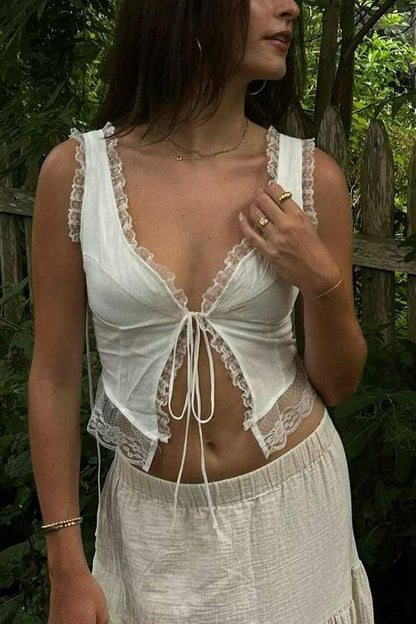 Liorael - Front Tie-Top with Lace Trims