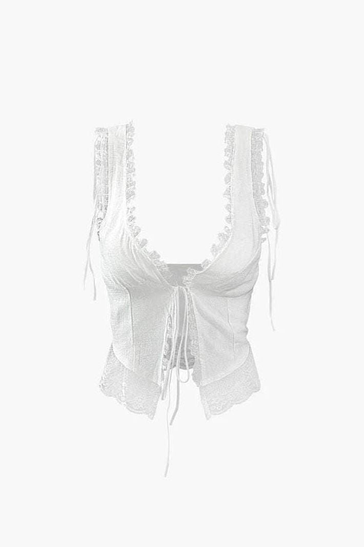 Liorael - Front Tie-Top with Lace Trims