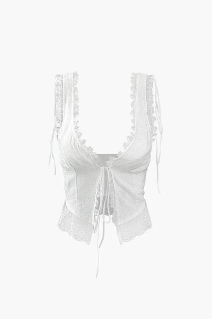 Liorael - Front Tie-Top with Lace Trims