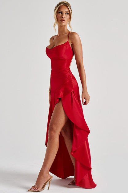 Ceres - Satin Ruffle Maxi Dress