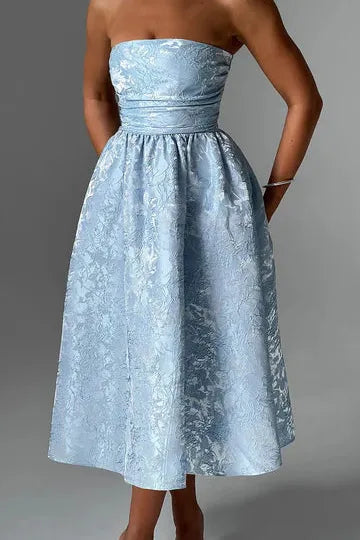 Paula - Strapless Jacquard Midi Dress